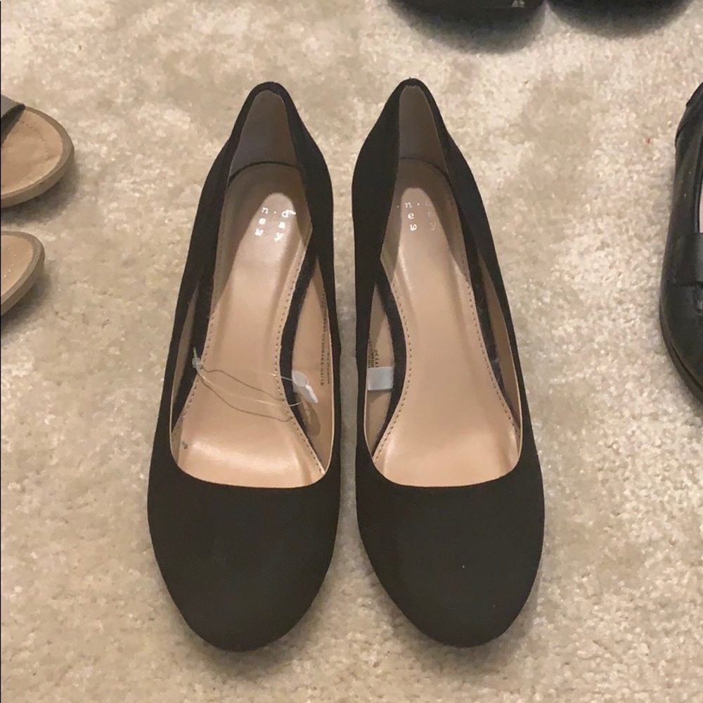 Black faux suede wedges